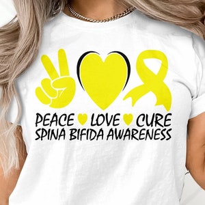 Spina Bifida Awareness Svg Png, Peace Love Cure Svg, Yellow Ribbon Svg Cricut Sublimation Design