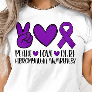 Fibromyalgia Awareness Svg Png, Peace Love Cure Svg, Purple Ribbon Fibro Support Svg Cricut File Sublimation Design