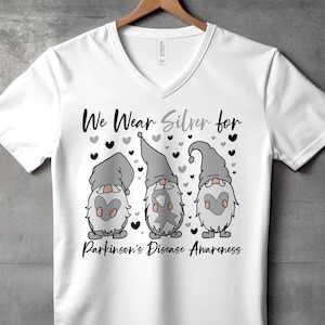 Gnome Parkinson&#39;s Disease Awareness Shirt, We Wear Silver for Parkinson&#39;s Disease Awareness Shirt, Parkinson&#39;s Disease v-neck Shirt
