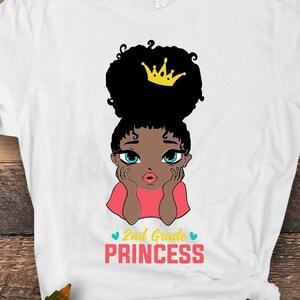 2nd Grade Prinzessinnen-Svg-Png, Afro-schwarzes Mädchen 2nd Grade zurück zur Schule-Svg, Mädchen-zweite Klasse 1st Day of School-Svg Cricut Sublimation-Design
