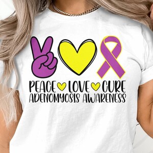 Adenomyosis Awareness Svg Png, Peace Love Cure Svg Cricut Png Sublimation Designs