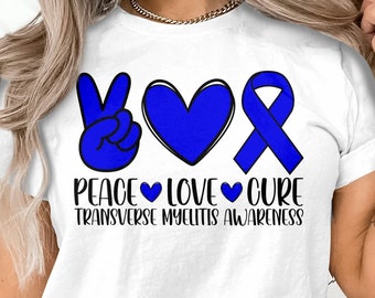 Transverse Myelitis Awareness Svg Png, Peace Love Cure Svg Cricut Sublimation Designs