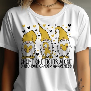 Childhood Cancer Awareness Svg Png, Gnome One Fights Alone Svg, Pediatric Cancer Awareness Ribbon Svg Cricut Cut File Sublimation Designs