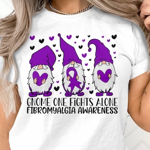 Fibromyalgia Awareness Svg Png, Gnome One Fights Alone Svg, Purple Ribbon Fibro Support Svg Cricut File Sublimation Design