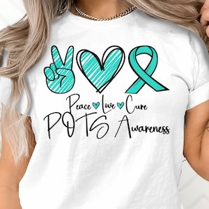 Dysautonomia POTS Awareness Svg Png, Peace love Cure Svg, Turquoise Ribbon Svg, Dysautonomia Awareness Svg Cricut Sublimation