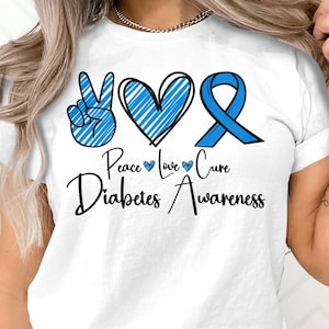 Diabetes Awareness Svg Png, Peace Love Cure Svg, Blue Ribbon Svg, Type 1 Diabetes T1D Awareness Svg Cricut Sublimation Design