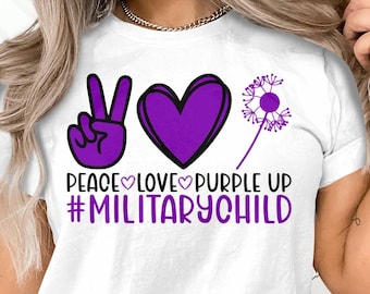 Military Child Svg, Peace Love Purple Up Svg Png, Month of the Military Child Svg, Purple Ribbon Svg Cricut Cut File Sublimation Design