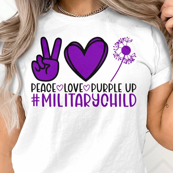 Svg enfant militaire, Peace Love violet jusqu'à Svg Png, mois de l'enfant militaire militaire, ruban violet Svg coupe Cricut fichier Sublimation Design