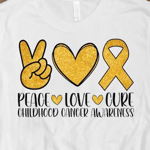 Childhood Cancer Awareness Svg Png, Peace Love Cure Svg, Pediatric Cancer Awareness Ribbon Svg Cricut Sublimation
