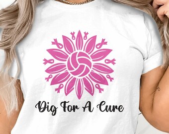 Breast Cancer Awareness Volleyball Svg Png, Dig for a Cure Svg, Pink Ribbon Svg, Breast Cancer Sunflower Svg Cricut Cut File Sublimation