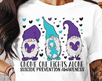 Suicide Prevention Awareness Svg Png, Gnome One Fights Alone Svg, Suicide Prevention Week 2023 Svg Cricut Cut File Sublimation