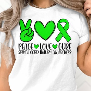 Spinal Cord Injury Awareness Svg Png, Peace Love Cure Svg, Green Ribbon Svg Cricut Sublimation Designs