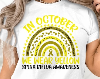 Spina Bifida Awareness Svg Png, In October We Wear Yellow Spina Bifida Rainbow Svg, Yellow Ribbon Svg Cricut Sublimation Design