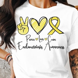 Endometriosis Awareness Svg Png, Peace Love Cure Svg, Yellow Ribbon Svg Cricut Sublimation Design