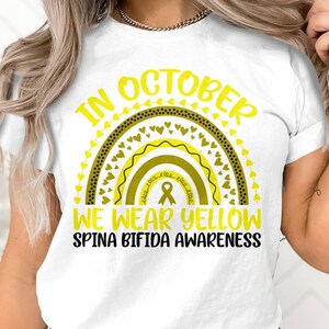 Spina Bifida Awareness Svg Png, In October We Wear Yellow Spina Bifida Rainbow Svg, Yellow Ribbon Svg Cricut Sublimation Design