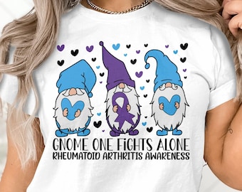 Rheumatoid Arthritis Awareness Svg Png, Gnome One Fights Alone Svg, Blue Purple Ribbon Svg Cricut Png Sublimation Design