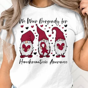 Hemochromatosis Awareness Svg Png, We Wear Burgundy for Hemochromatosis Gnome Svg, Burgundy Ribbon Svg Cricut Sublimation Designs