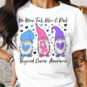Thyroid Cancer Awareness Svg Png, We Wear Teal, Blue & Pink Thyroid Gnome Svg, Thyroid Cancer Support Svg Cricut Sublimation Designs