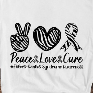 Ehlers Danlos Syndrome Awareness Svg Png, Peace Love Cure Svg, EDS Zebra Ribbon Svg Cricut Cut File Sublimation