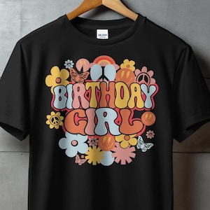 Birthday Girl Svg Png, Hippie Daisy Flower Birthday Party Svg, Retro Groovy Birthday Girl Svg Cricut Sublimation Design