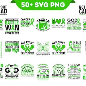Lymphoma Cancer Awareness Svg Png Bundle, Lymphoma Disease Warrior Survivor Support Svg, Green Ribbon Svg Cricut File Png Sublimation Design