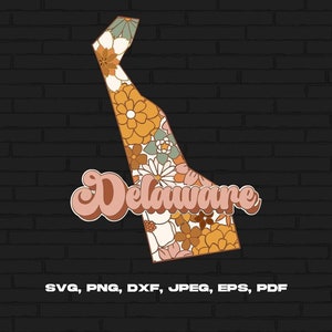 Delaware State Svg Png, Delaware Map Svg, Retro Delaware Flower Svg Cricut Cut File Silhouette Sublimation Design