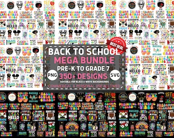 Retour à l&#39;école Svg Png Bundle, 1er jour d&#39;école Svg 1er 2e année Png 3e année 4e 5e 7e année Svg Maternelle Pré-K Cricut Sublimation