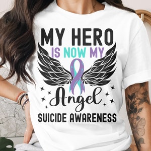 Suicide Prevention Awareness Svg Png, My Hero Is Now My Angel Svg Png, Teal Purple Ribbon Svg Cricut File Sublimation
