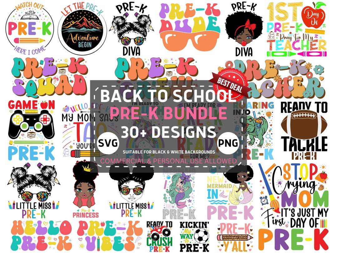Pre-k Svg Png Bundle, Back to School Pre K Svg, First Day of Pre-k ...