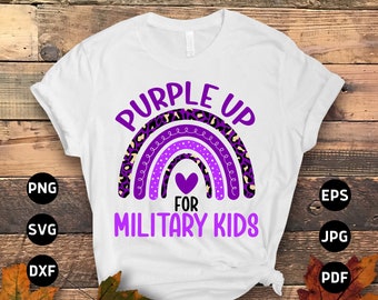 軍人の子供 SVG、軍人の子供のための紫色の虹 SVG PNG、軍人の子供の月 SVG、紫色のリボン SVG Cricut ファイル昇華
