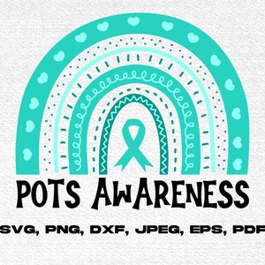 Pots Awareness Rainbow Svg Png, POTS Syndrome Svg, Turquoise Ribbon Svg ...