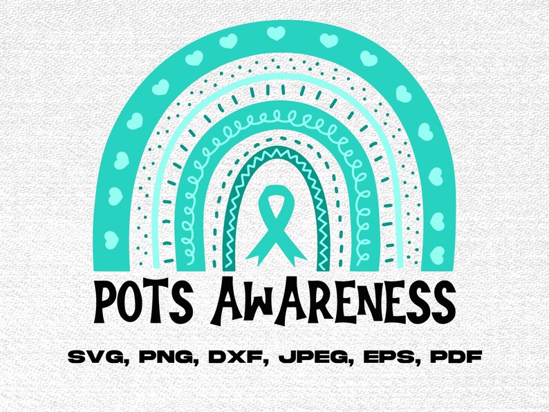 Pots Awareness Rainbow Svg Png, POTS Syndrome Svg, Turquoise Ribbon Svg ...