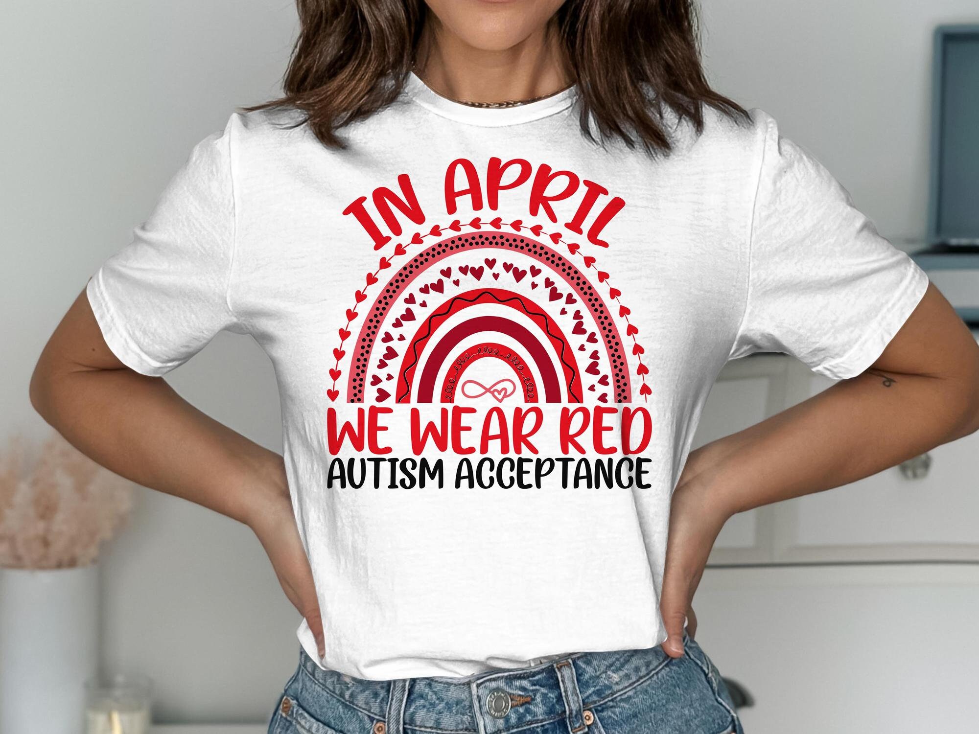 Autism Acceptance Svg, in April We Wear Red Rainbow Svg Png, Red Autism ...
