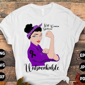 Rett Syndrome Awareness Svg Png, Rett Syndrome Warrior Unbreakable Svg, Purple Ribbon Svg Cricut Cut File Png Sublimation Designs