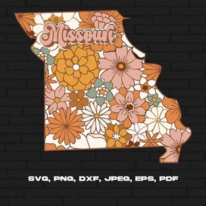 Missouri State Svg Png, Missouri Map Svg, Retro Missouri Flower Svg Cricut Cut File Silhouette Sublimation Design