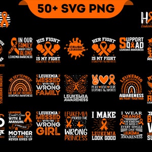 Leukemia Awareness Svg Png Bundle, Orange Ribbon Svg, Leukemia Cancer Warrior Survivor Family Support Svg Cricut File Png Sublimation Design