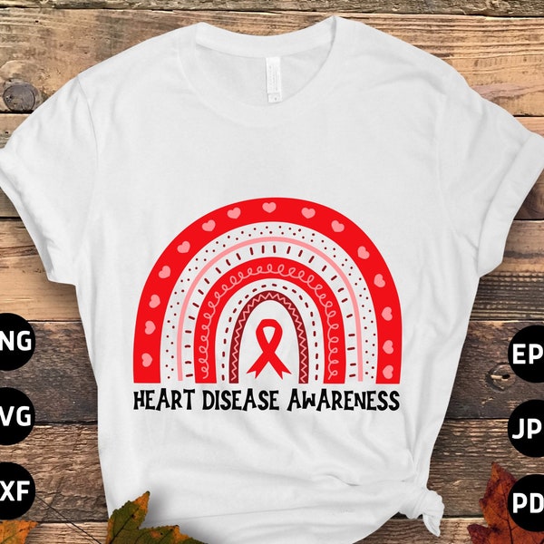 Heart Disease Awareness Svg Png, Heart Disease Awareness Red Rainbow Svg, Red Ribbon Svg Cricut Sublimation Design