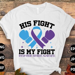 Reumatoïde artritis bewustzijn Svg Png, zijn gevecht is mijn strijd Svg, blauw paars lint Svg Cricut Png sublimatie Design