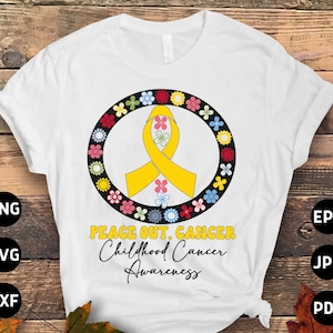 Kindheit Krebs Bewusstsein SVG Png, Peace Out, Krebs SVG, Kinder Krebs Bewusstsein SVG, Gold Ribbon SVG Cricut Sublimation
