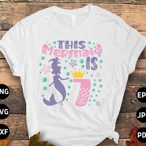 7th Birthday Mermaid Svg Png, 7 Year Old Birthday Girl Svg, Seventh Birthday Party Svg, Mermaid Party Svg File Cricut Sublimation Design