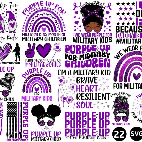 Military Child Svg Png Bundle, Military Kids Png, Purple Up Svg Cricut, Month of the Military Child Svg, Military Children Png Sublimation