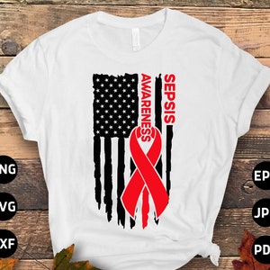 Sepsis Awareness Svg Png, Sepsis Flag Svg, Bloodstream Infection Septicemia Red Ribbon Svg Cricut File Sublimation Design