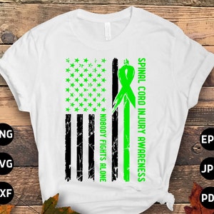 Spinal Cord Injury Awareness Svg Png, Flag Nobody Fights Alone Svg, Green Ribbon Svg Cricut Sublimation Designs