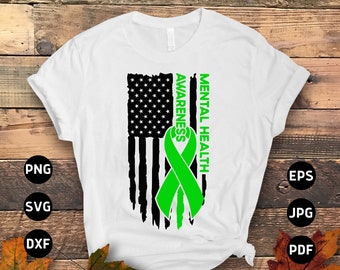 Mental Health Awareness Flag SVG, Green Ribbon Design (Digital Files)