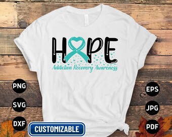 Addiction Recovery Awareness Teal Ribbon SVG, PNG, Cricut, Sublimation (Digital Files)