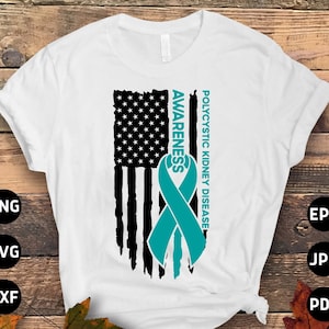 Polycystic Kidney Disease Awareness Svg Png, Flag Polycystic Kidney Disease Svg PKD Awareness Png, Teal Ribbon Svg Cricut Sublimation Design