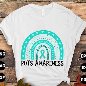 Pots Awareness Rainbow Svg Png, POTS Syndrome Svg, Turquoise Ribbon Svg, Dysautonomia Awareness Svg Cricut Sublimation