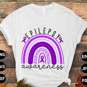 Epilepsy Awareness Svg Png, Rainbow Epilepsy Awareness Svg, Purple Ribbon Svg Cricut Cut File Sublimation