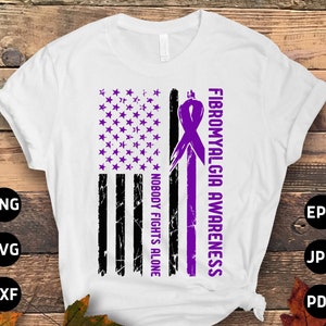 Fibromyalgia Awareness Svg Png, Nobody Fights Alone Svg, Purple Ribbon Fibro Support Svg Cricut File Sublimation Design