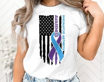 Rheumatoid Arthritis Awareness Svg Png, Flag Rheumatoid Arthritis Svg, Blue Purple Ribbon Svg Cricut Png Sublimation Design